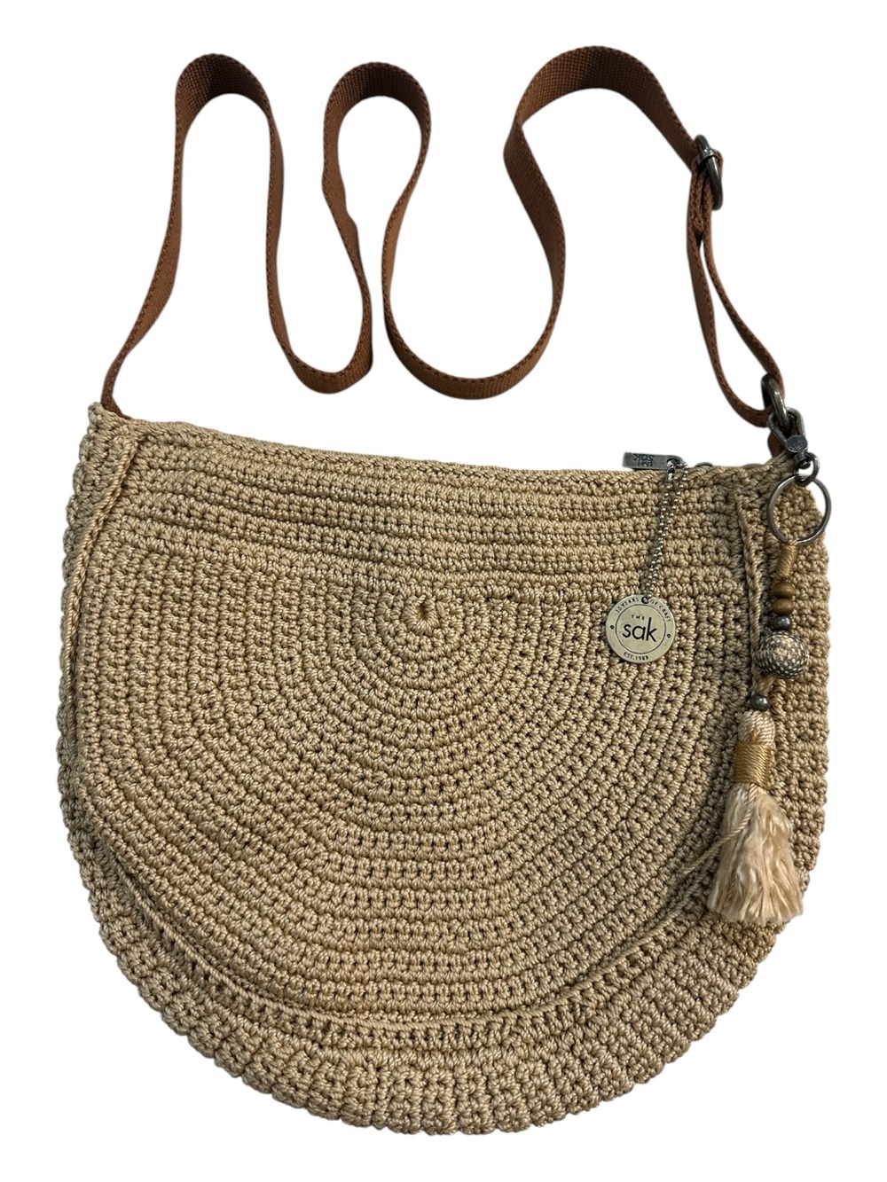 THE Sak Ryder Crochet Crescent Crossbody Bag Hobo Hand-Crocheted Bamboo Tan - Picture 4 of 8